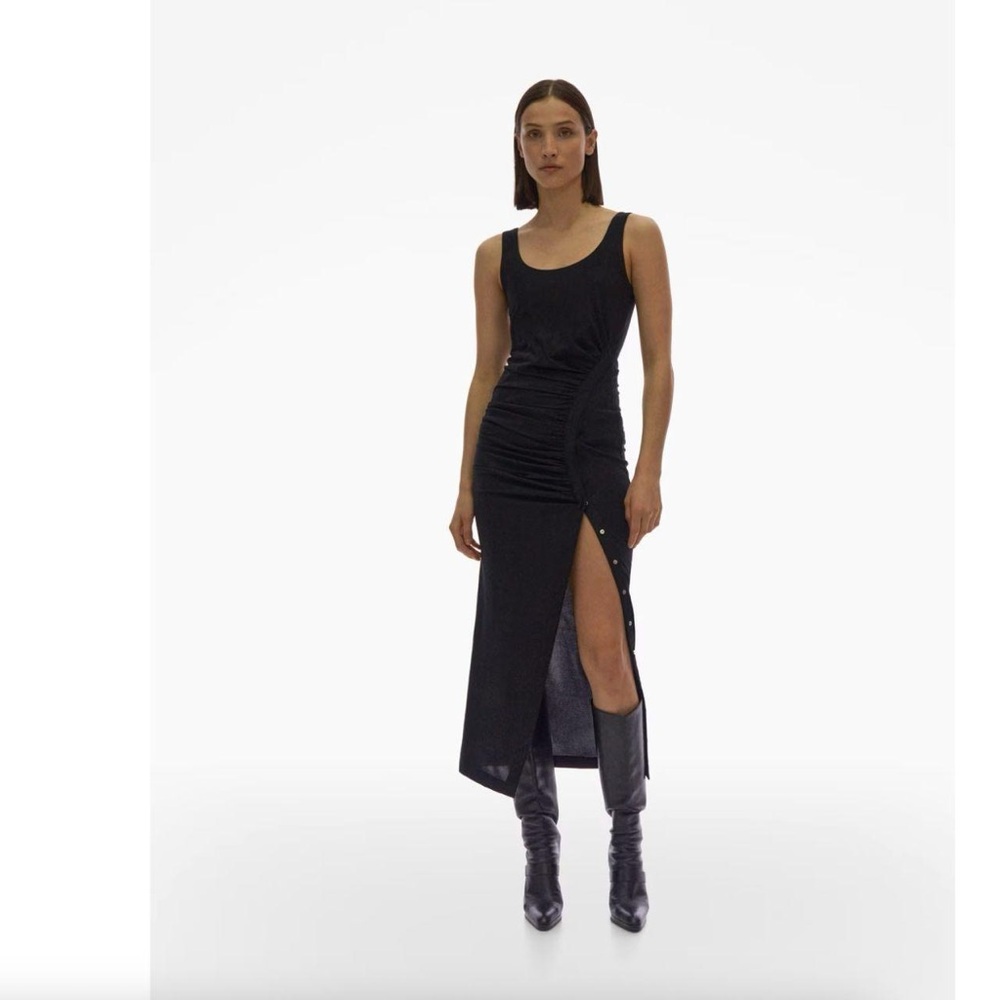 Helmut Lang black twist ruched sleeveless midi tank dress size S